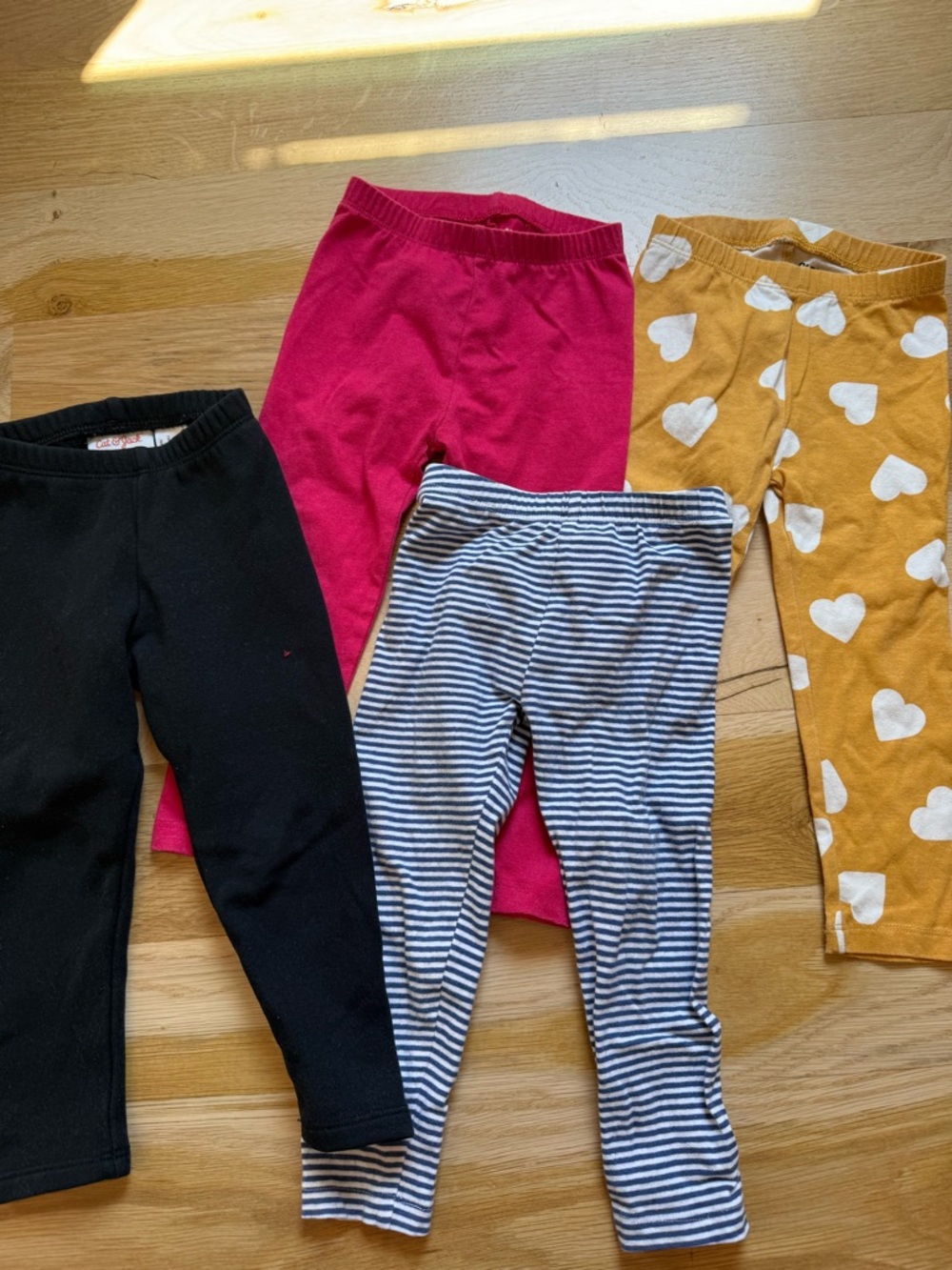 Kids Cotton Leggings Bundle - Black, Pink, Mustard Heart, Navy Stripe